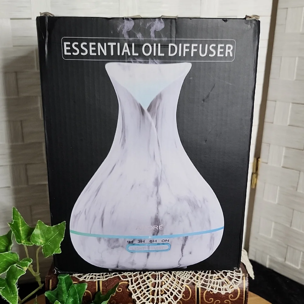 👉*NWT* WHITE MARBLE ULTRASONIC 300ML AROMA DIFFUSER ~7 COLORS LED LIGHT ~NIB